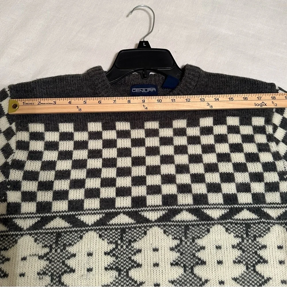 Vtg Centura Sweater Mens L Gray Cream Nordic Checkered Fair Isle Ski Korea 80s